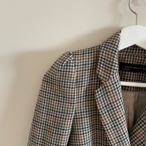 Zara Double Breasted Houndstooth Blazer Size Small - Dark Academia Aesthetic - Picture 4 of 12